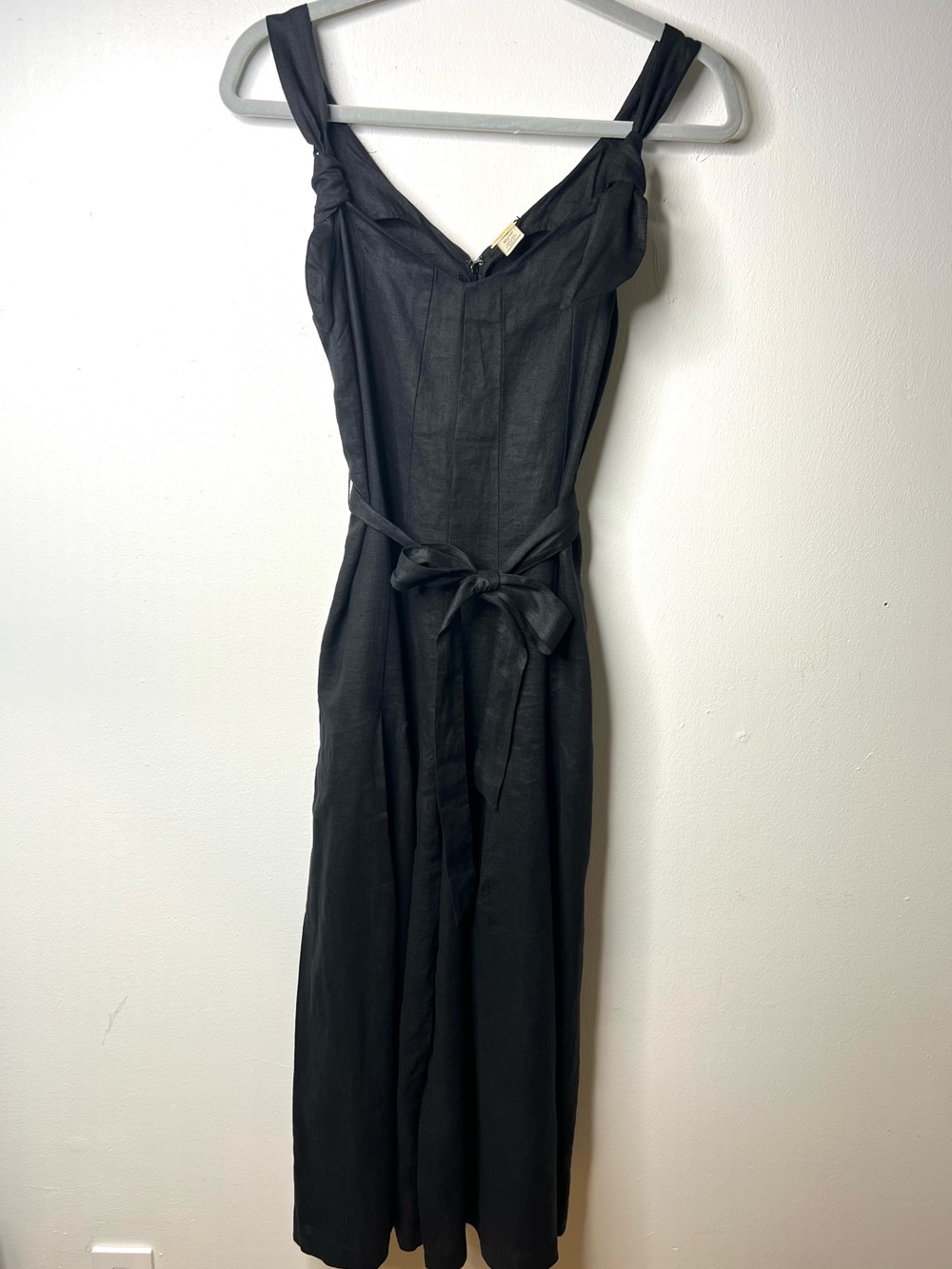 Magaschoni Black Tie-Waist Palazzo Jumpsuit 100% Linen SZ XS EUC